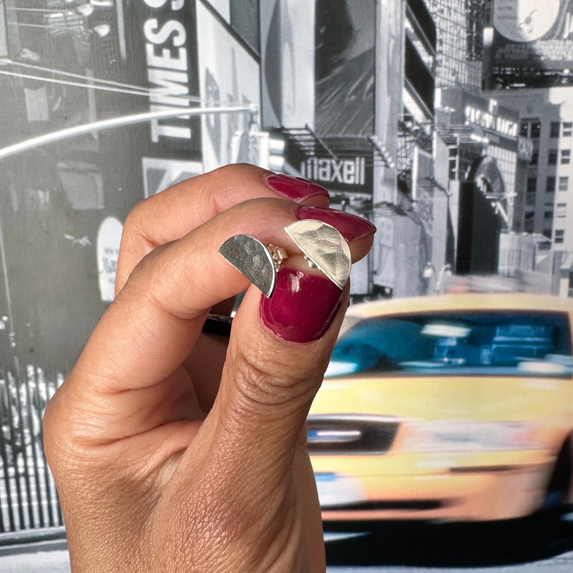 Reanne - Argentium Silver Half Moon Stud Earrings