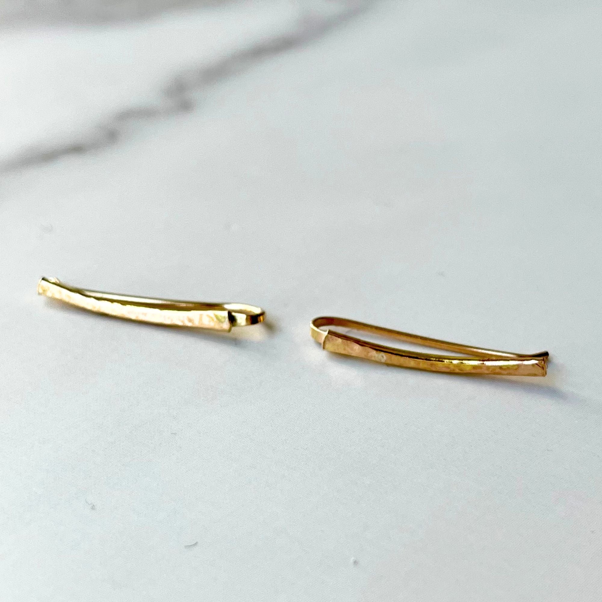 14kt Gold Filled Hammered Ear Climbers – Minimalist Curved Stud Earrings
