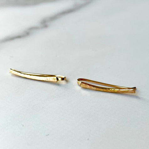 14kt Gold Filled Hammered Ear Climbers – Minimalist Curved Stud Earrings