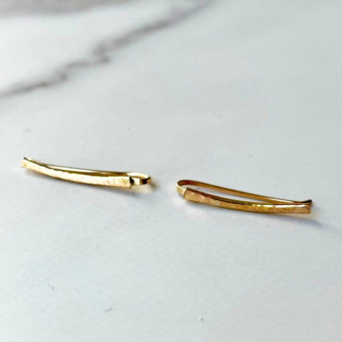 14kt Gold Filled Hammered Ear Climbers – Minimalist Curved Stud Earrings