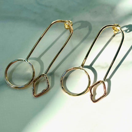 Minimalist 14kt Gold Filled Abstract Dangle Earrings – Modern Geometric Drop Design