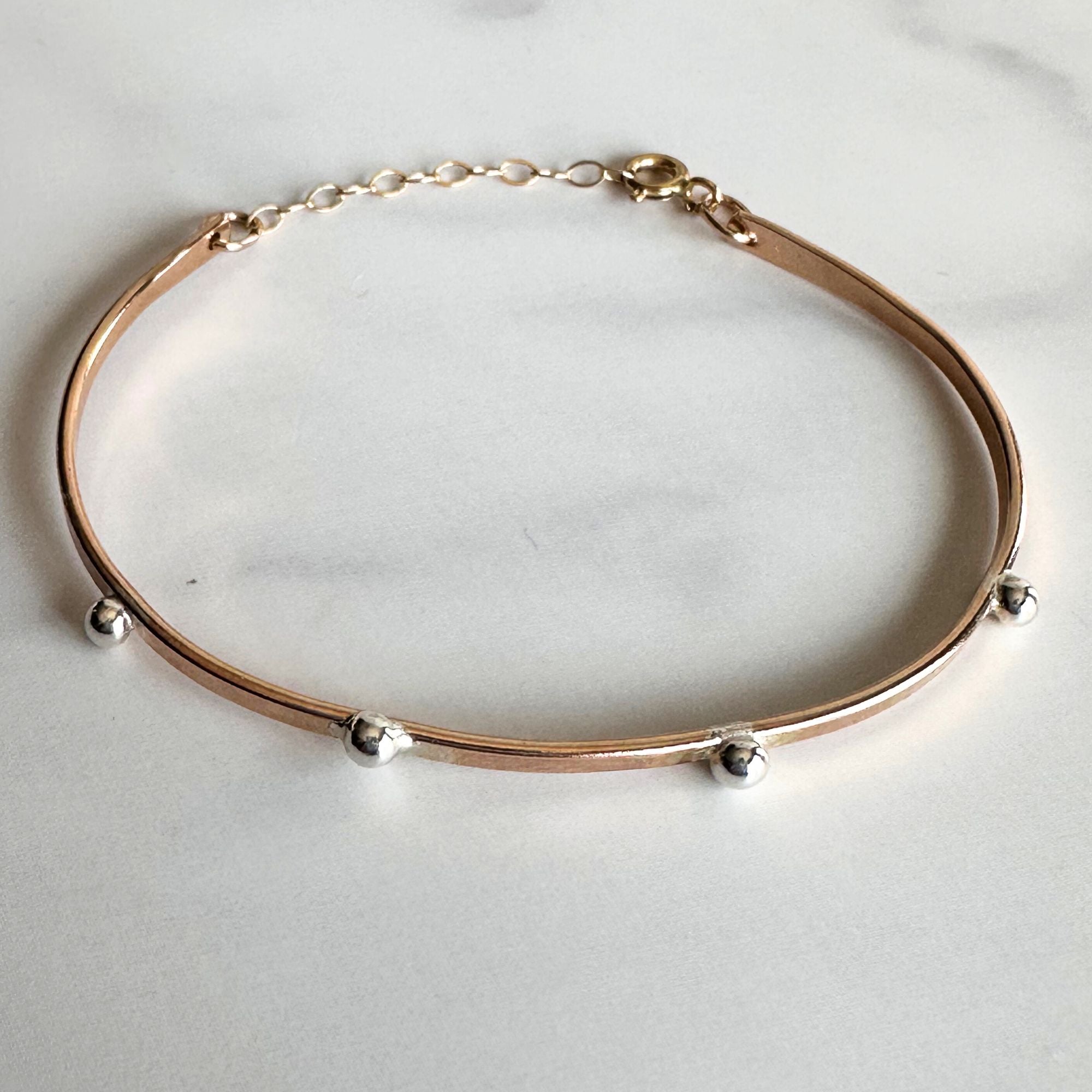 Adjustable 14kt Gold-Filled Pebble Bangle Bracelet – Mixed Metal with Argentium Silver Beads