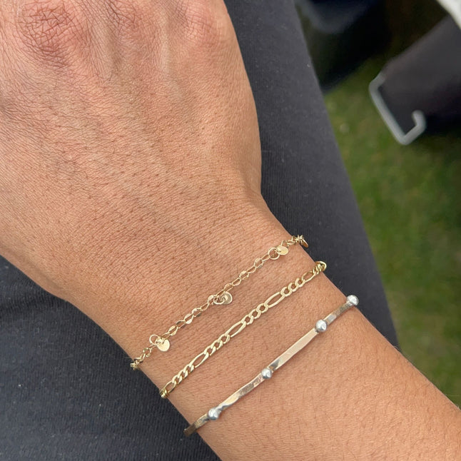 Adjustable 14kt Gold-Filled Pebble Bangle Bracelet – Mixed Metal with Argentium Silver Beads