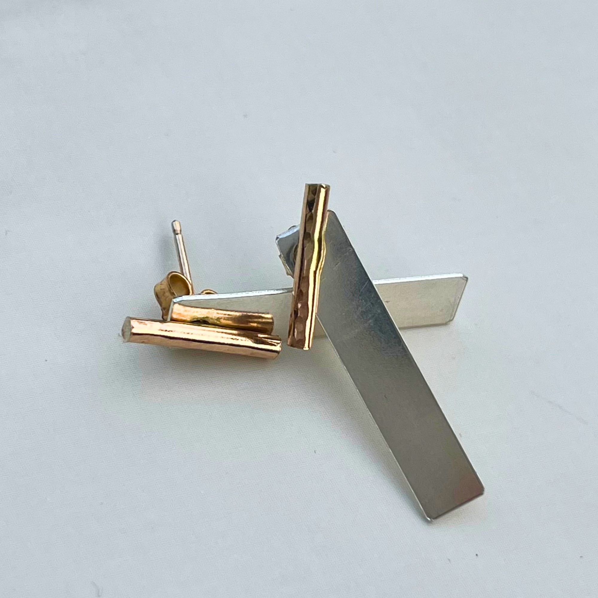 Convertible Mixed Metal Bar Earrings