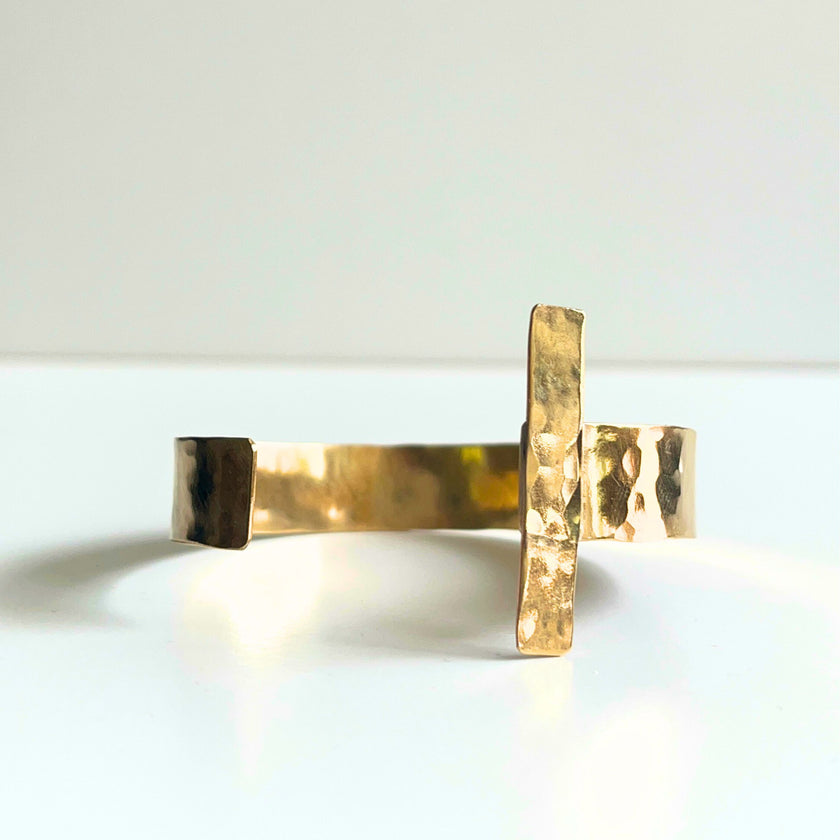 Marlene - Hammered Gold Cuff - T Bracelet
