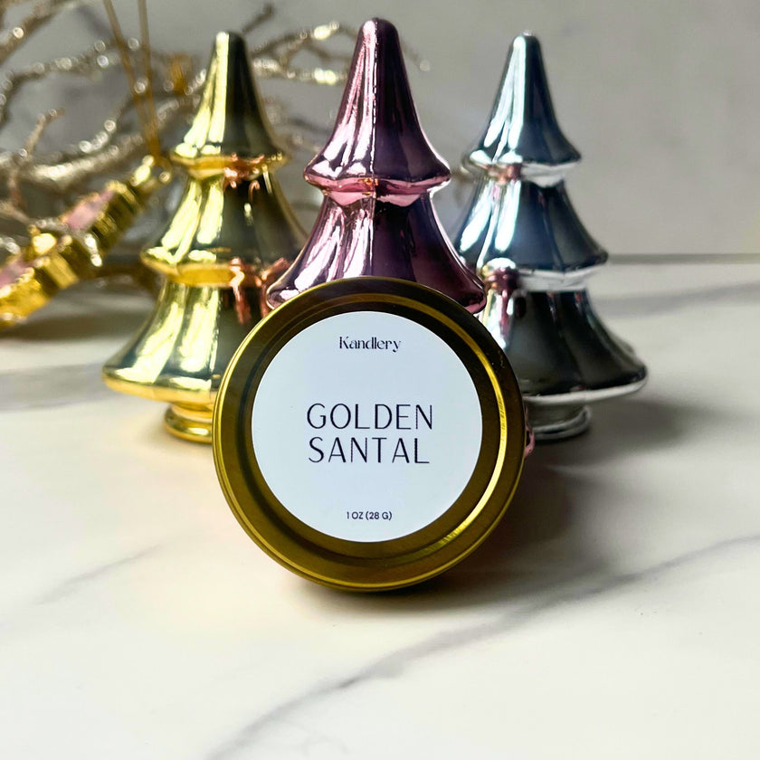 Golden Santal Holiday Candle Ornament – Luxury Scented Candle by Kandlery (1 oz)