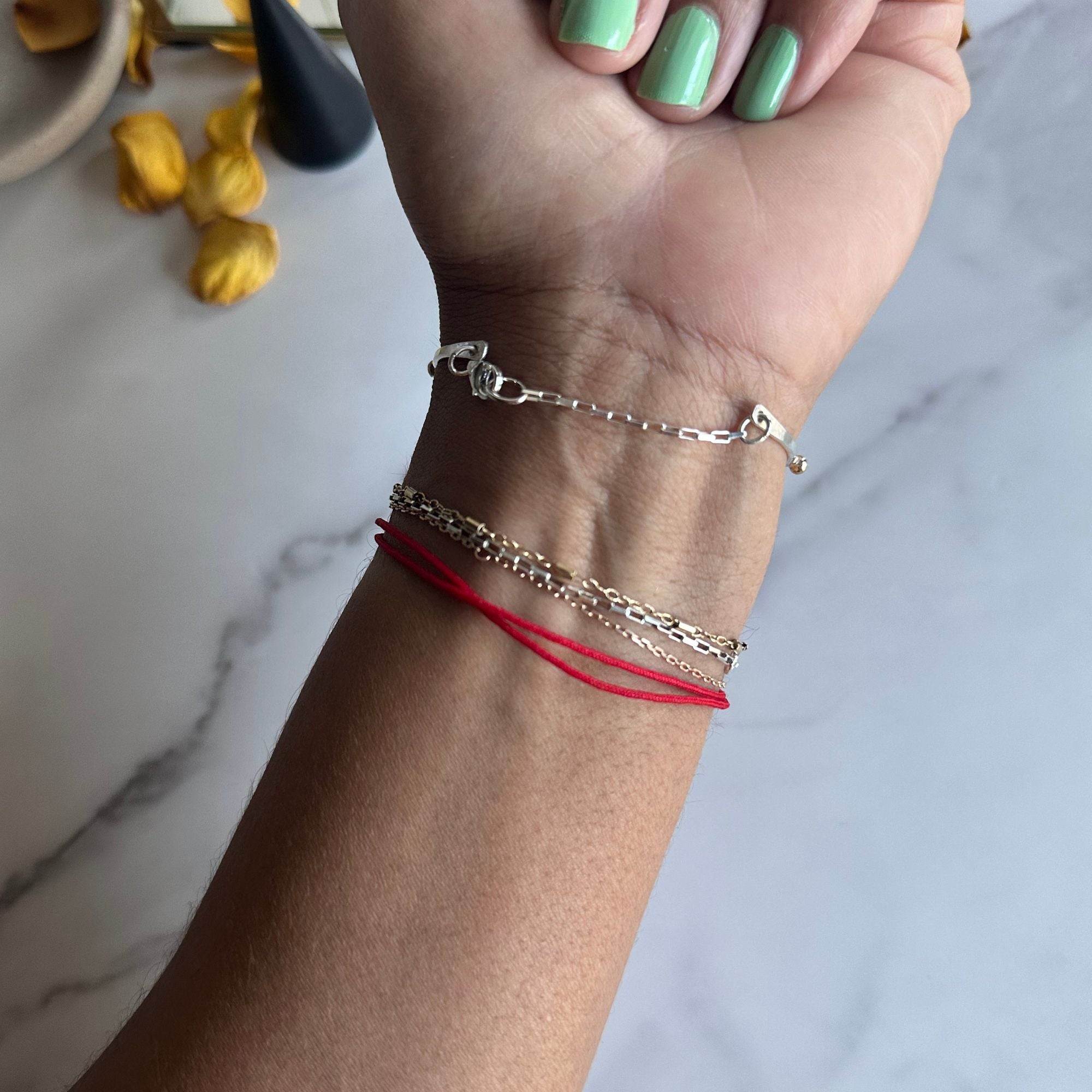 Adjustable Argentium Silver Bangle with 14kt Solid Gold Pebble Beads – Handmade & Nickel-Free