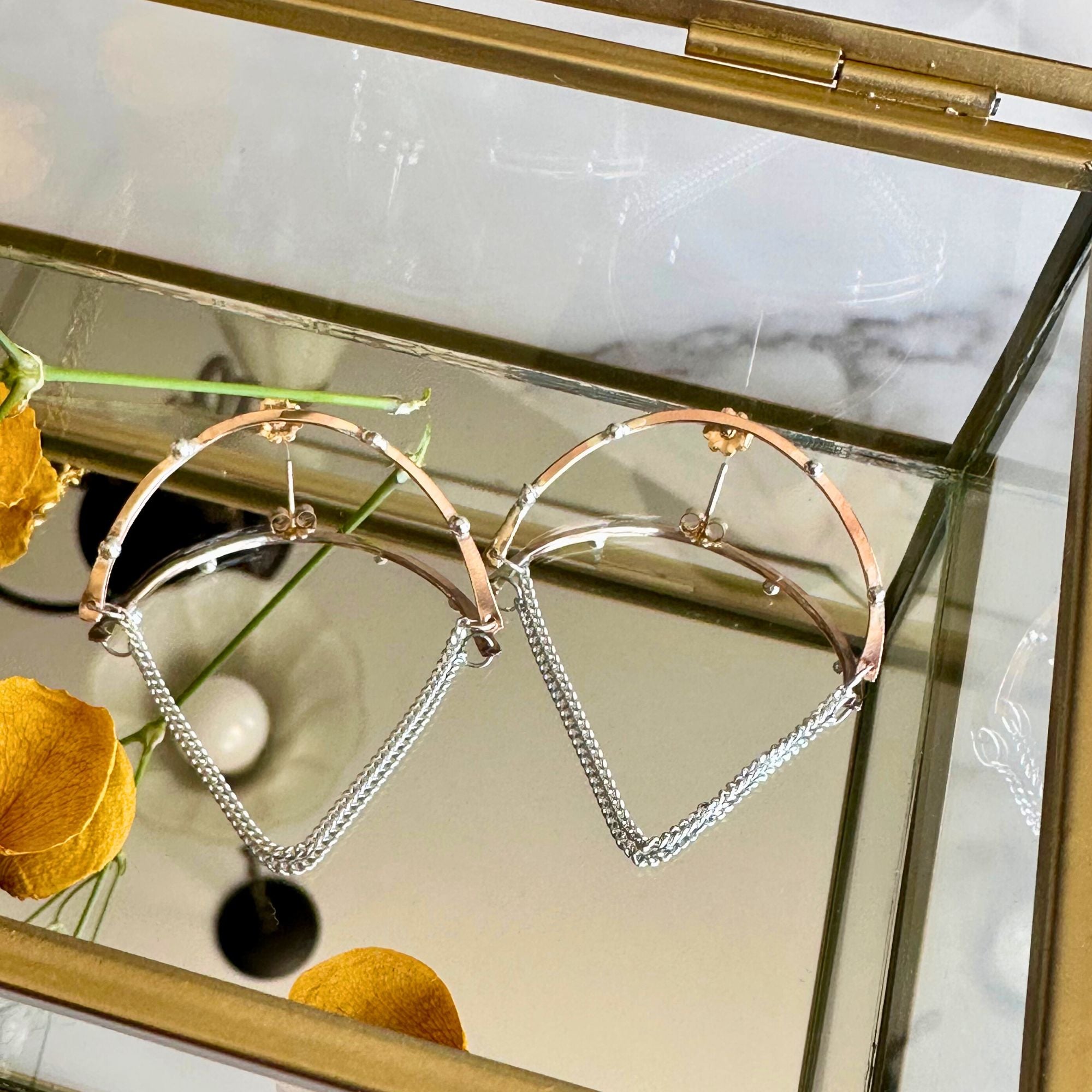 Mixed Metal Beaded Chain Hoop Earrings – 14kt Gold-Filled with Argentium Silver Beads