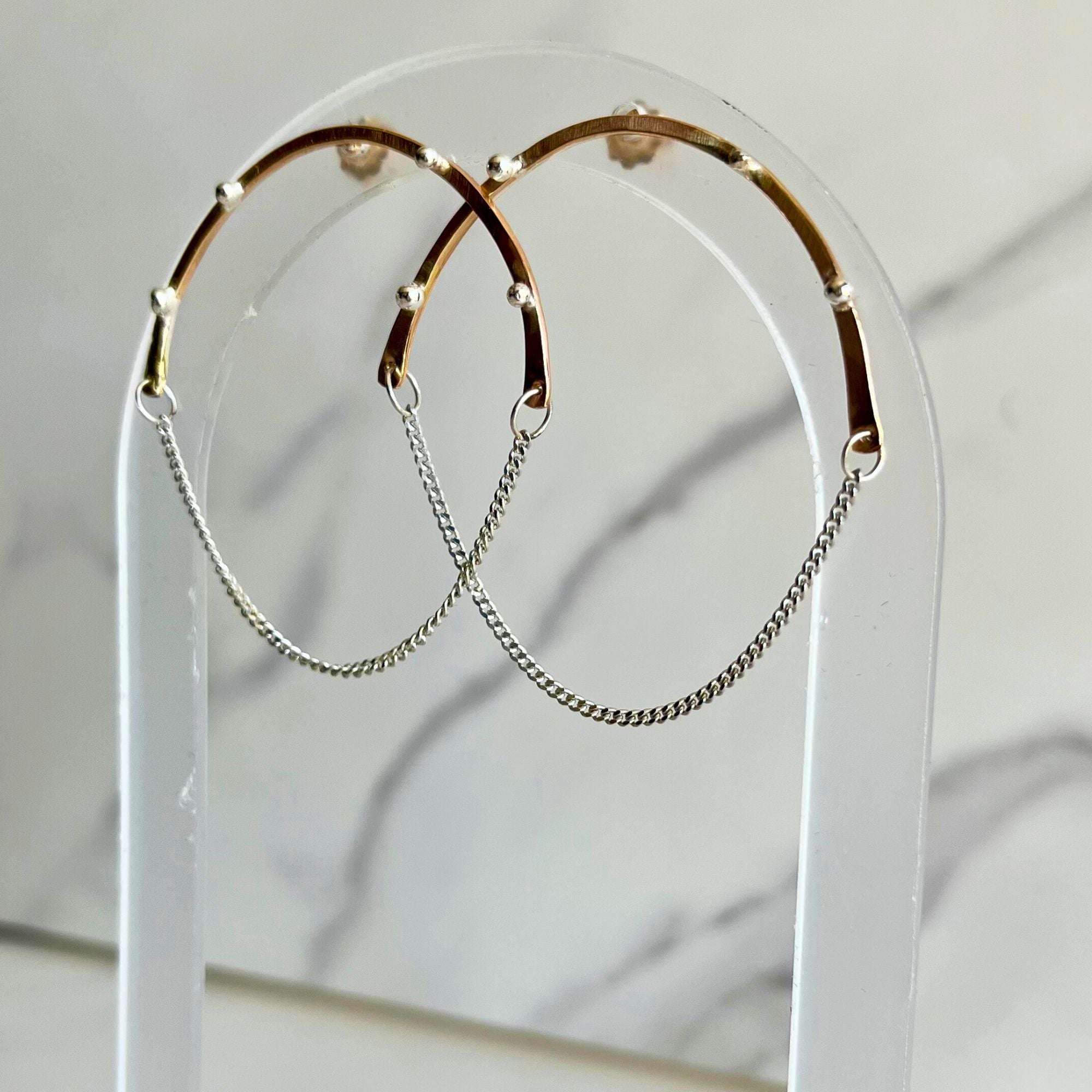 Mixed Metal Beaded Chain Hoop Earrings – 14kt Gold-Filled with Argentium Silver Beads
