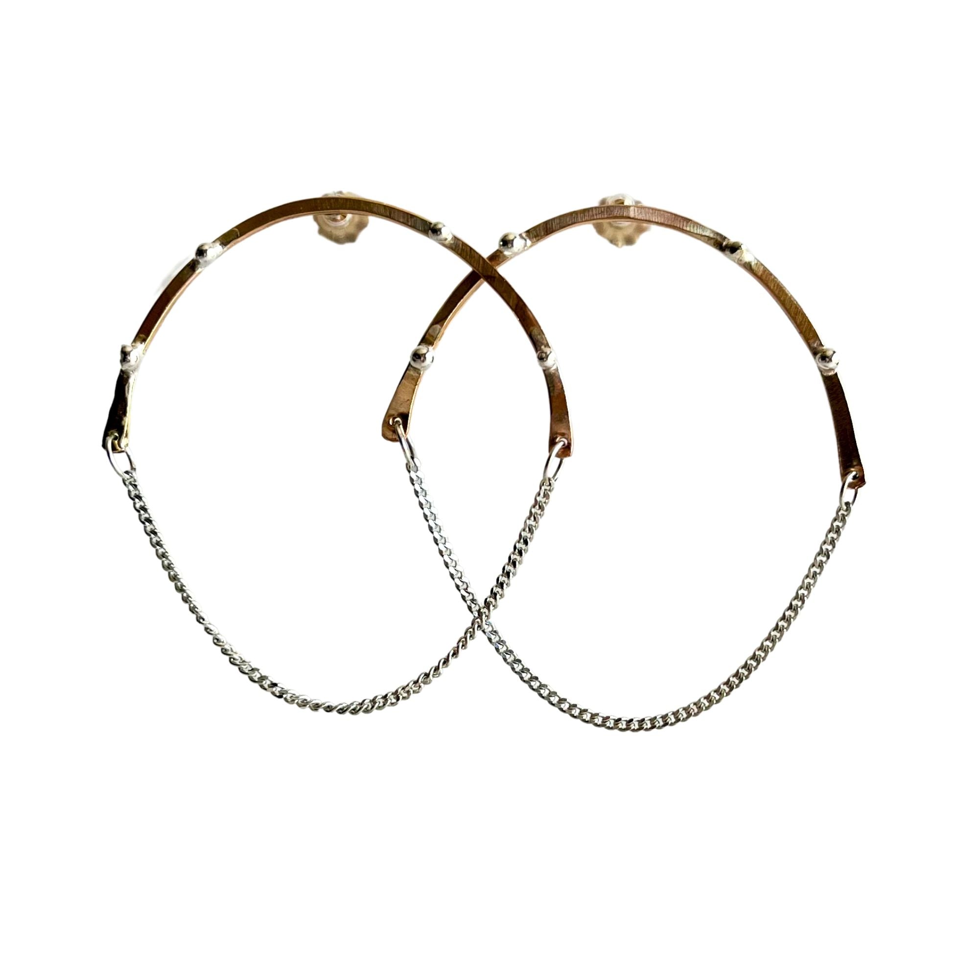 Mixed Metal Beaded Chain Hoop Earrings – 14kt Gold-Filled with Argentium Silver Beads