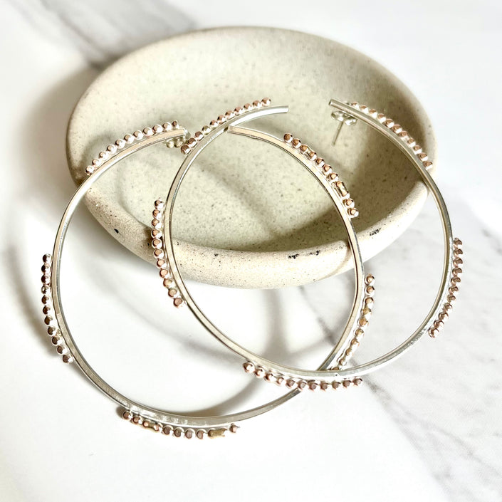 Mixed Metal Silver and Rose Gold Statement Hoops - Nickel Free Hypoallergenic