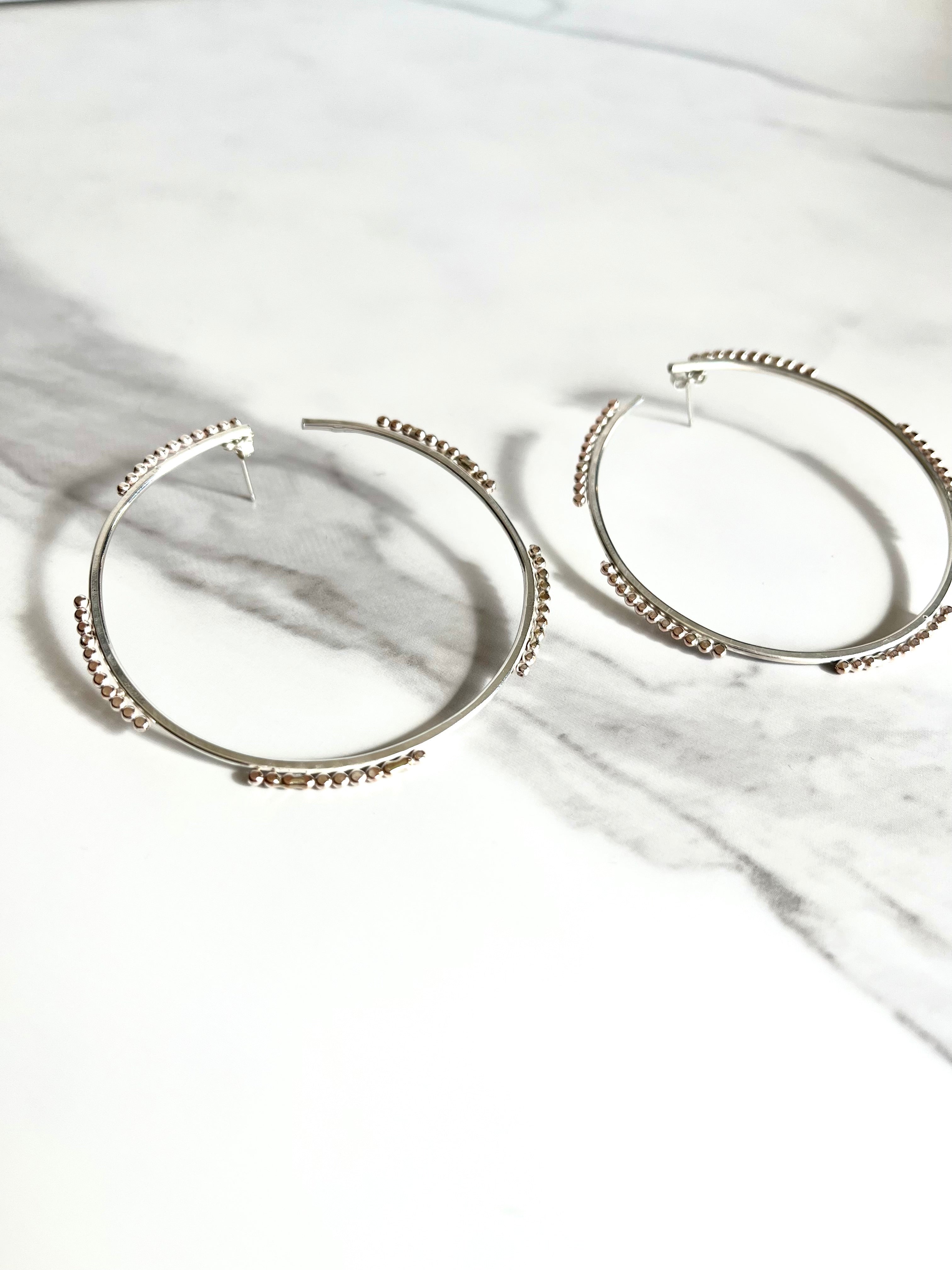 Mixed Metal Silver and Rose Gold Statement Hoops - Nickel Free Hypoallergenic