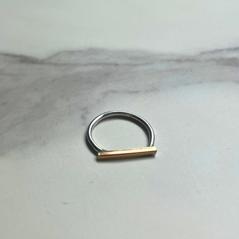 Mixed Metal Rectangle Bar Argentium Silver and Gold  Ring | SAMPLE SALE