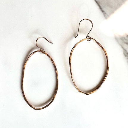 Large Gold Organic Oval Shape Hoop Earrings