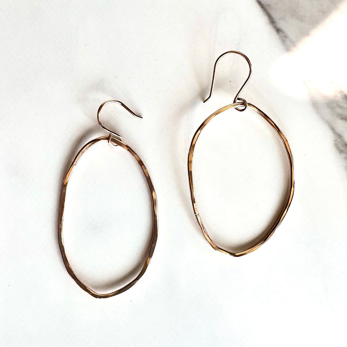 Large Gold Organic Oval Shape Hoop Earrings