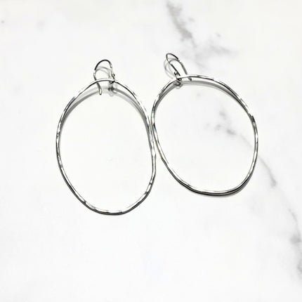 Organic Silver Hoop Earrings - XLarge Size - Nickel Free