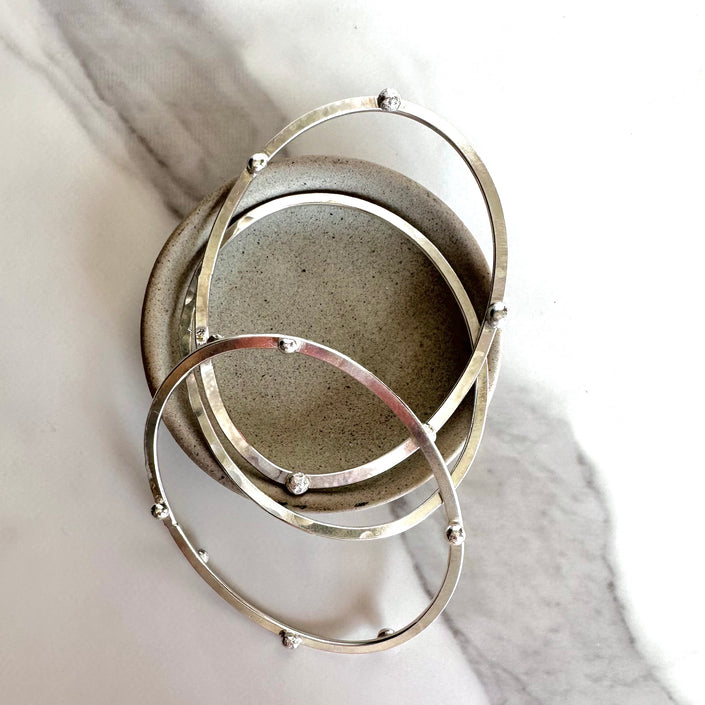 Oval Silver Statement Bangle with Pebble Studs  - Argentium - Nickel Free