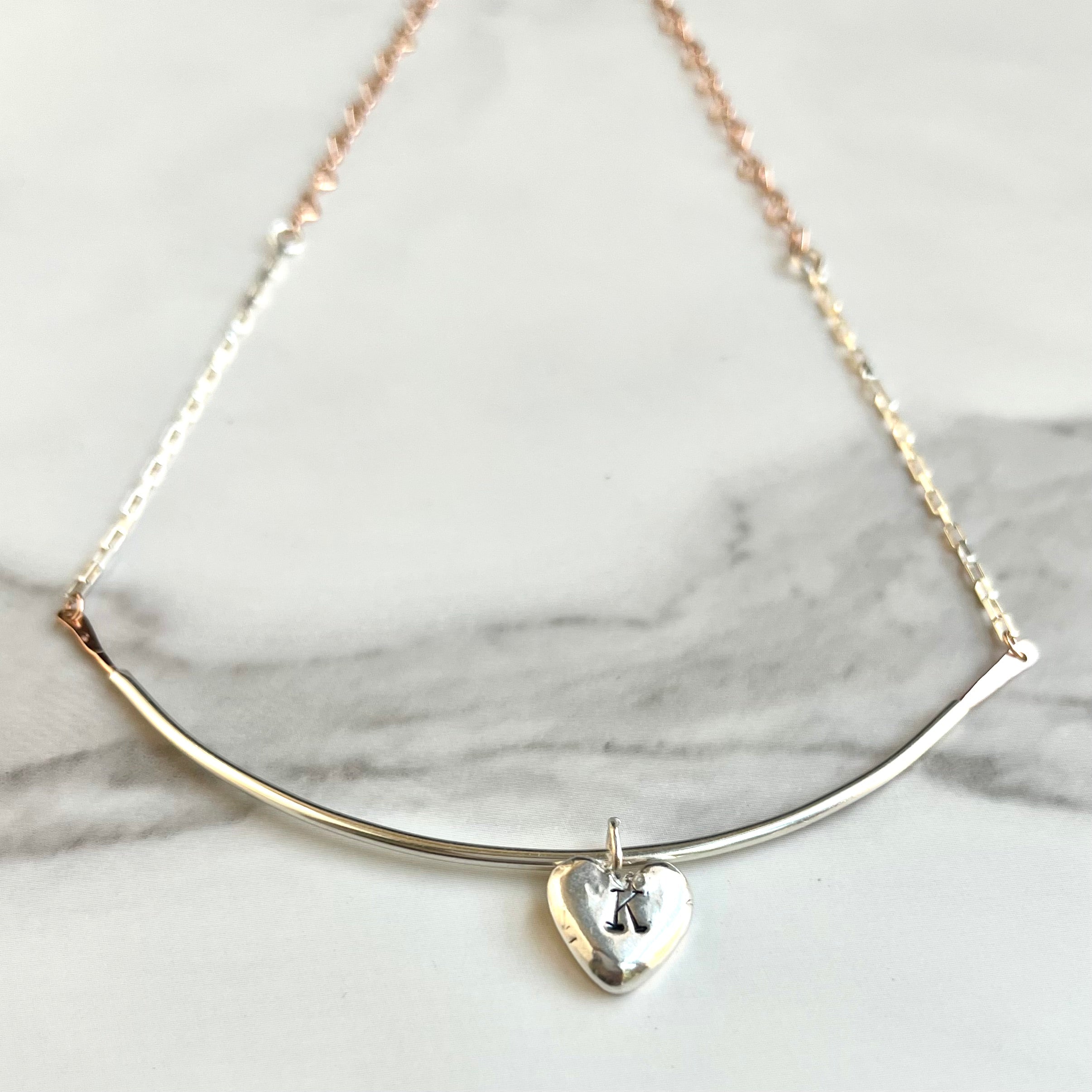 Personalized Heart Initial Necklace - Sterling Silver & 14kt Rose Gold-Filled