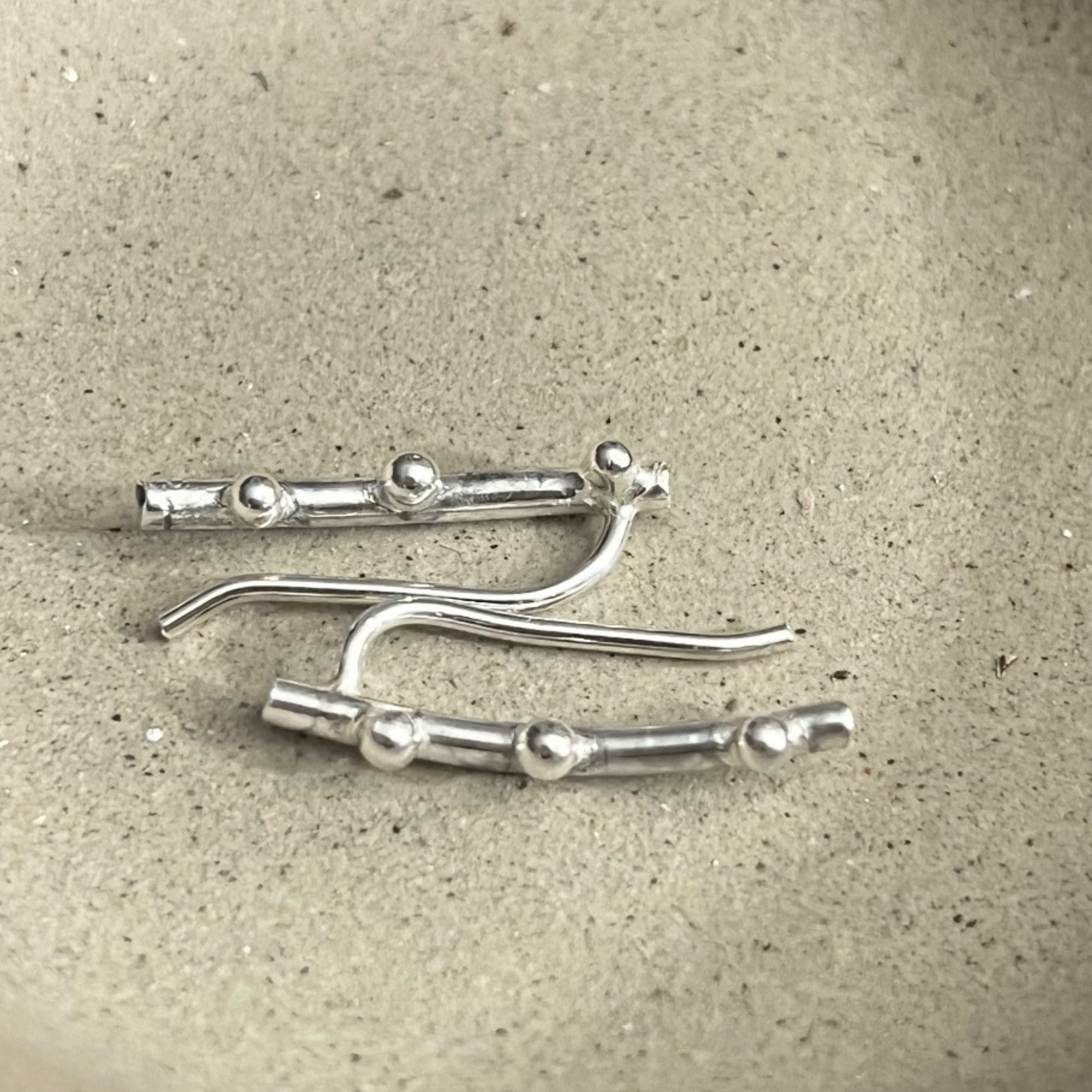 Sterling Silver Pebble Ear Climber Earrings