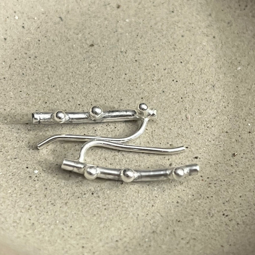 Sterling Silver Pebble Ear Climber Earrings