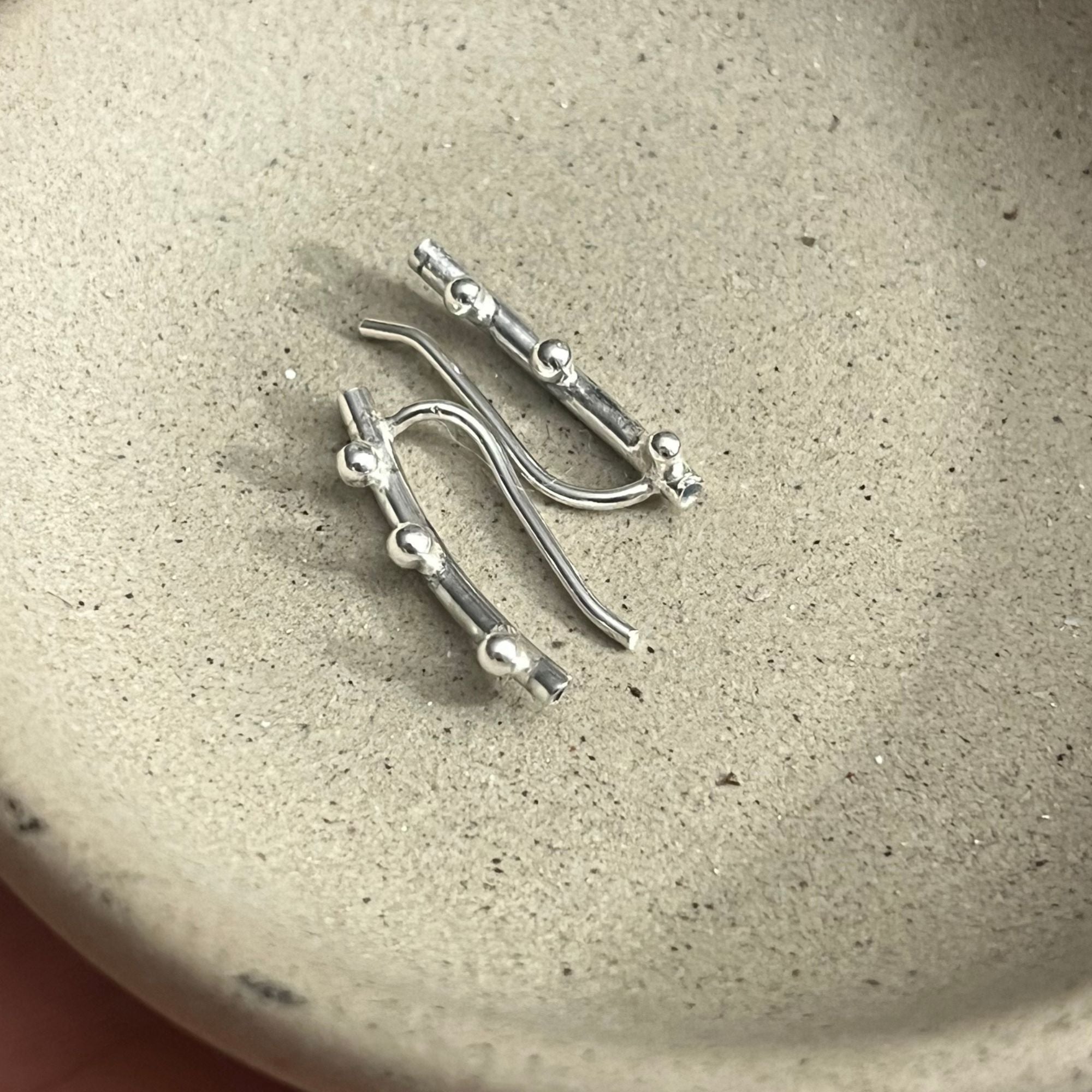 Sterling Silver Pebble Ear Climber Earrings
