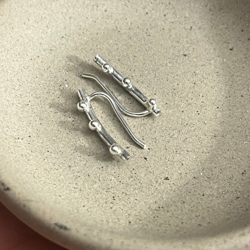 Sterling Silver Pebble Ear Climber Earrings