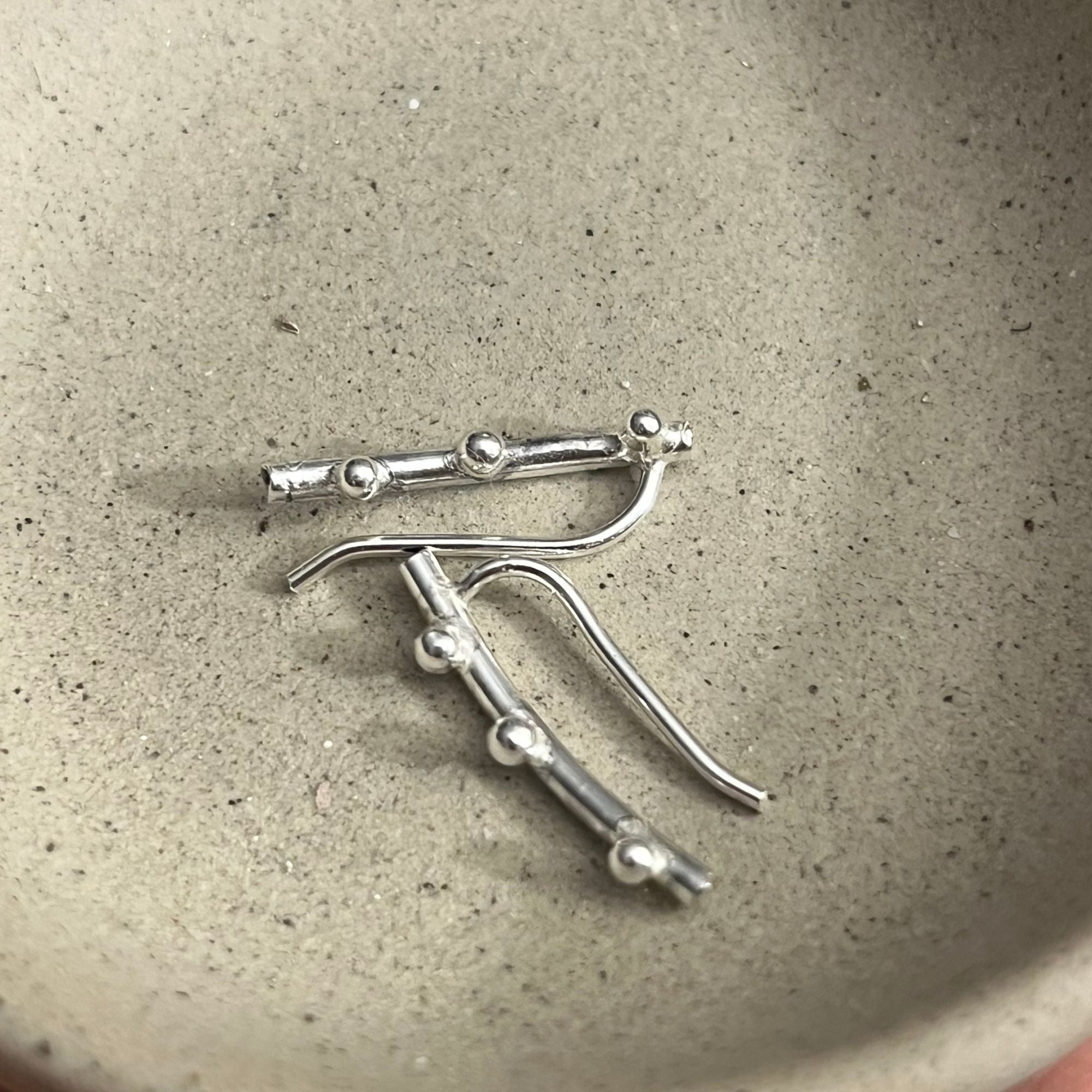 Sterling Silver Pebble Ear Climber Earrings