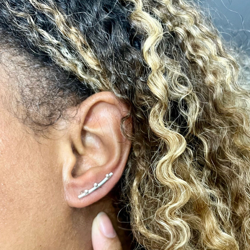 Sterling Silver Pebble Ear Climber Earrings