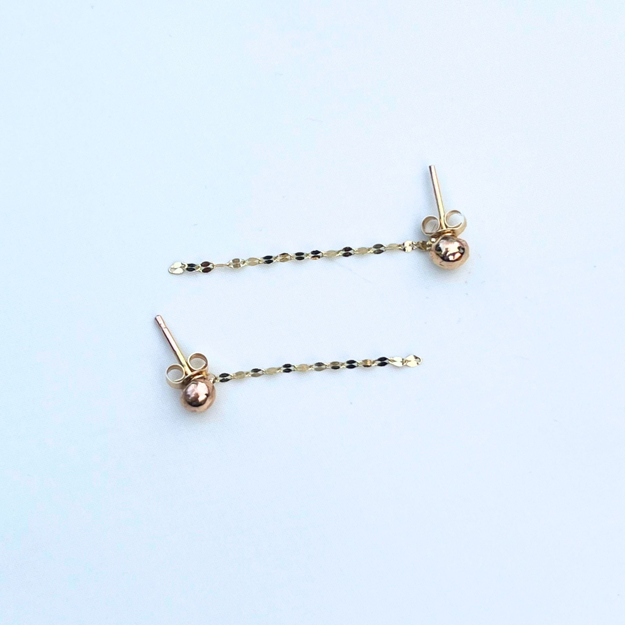 14kt Gold Pebble Stud Drop Chain Earring