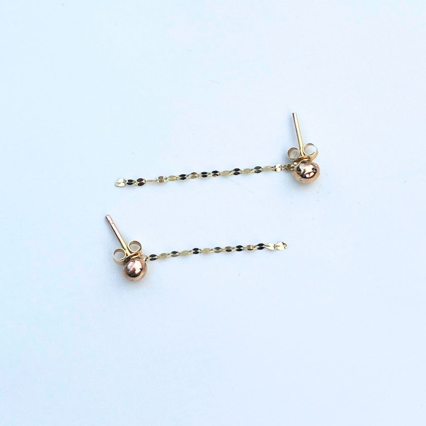 14kt Gold Pebble Stud Drop Chain Earring
