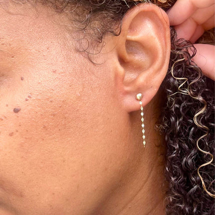 14kt Gold Pebble Stud Drop Chain Earring