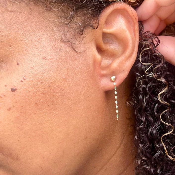14kt Gold Pebble Stud Drop Chain Earring