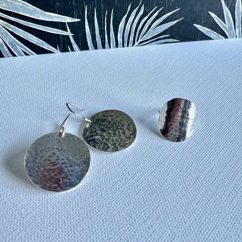 Steel Pan Copper and Silver Hammered Disc Earrings - Nickel Free Hypoallergenic