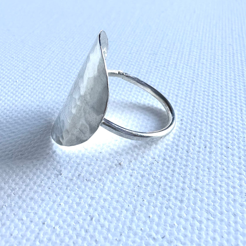 Steel Pan Silver Hammered Disc Ring - Nickel Free Hypoallergenic