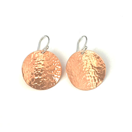 Steel Pan Copper and Silver Hammered Disc Earrings - Nickel Free Hypoallergenic