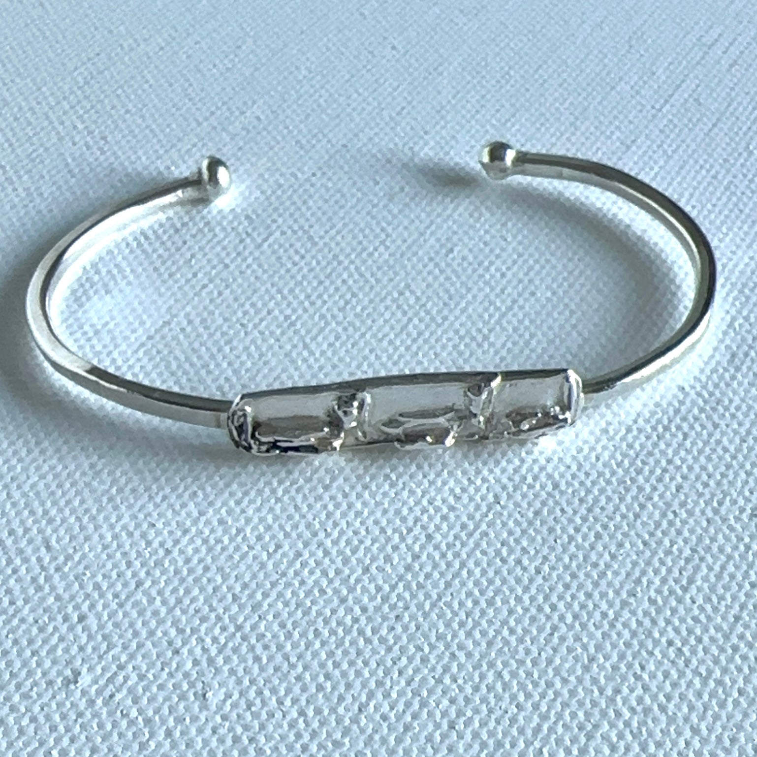 Sugarcane Sterling Silver Cuff Bangle Bracelet - Nickel-Free Hypoallergenic