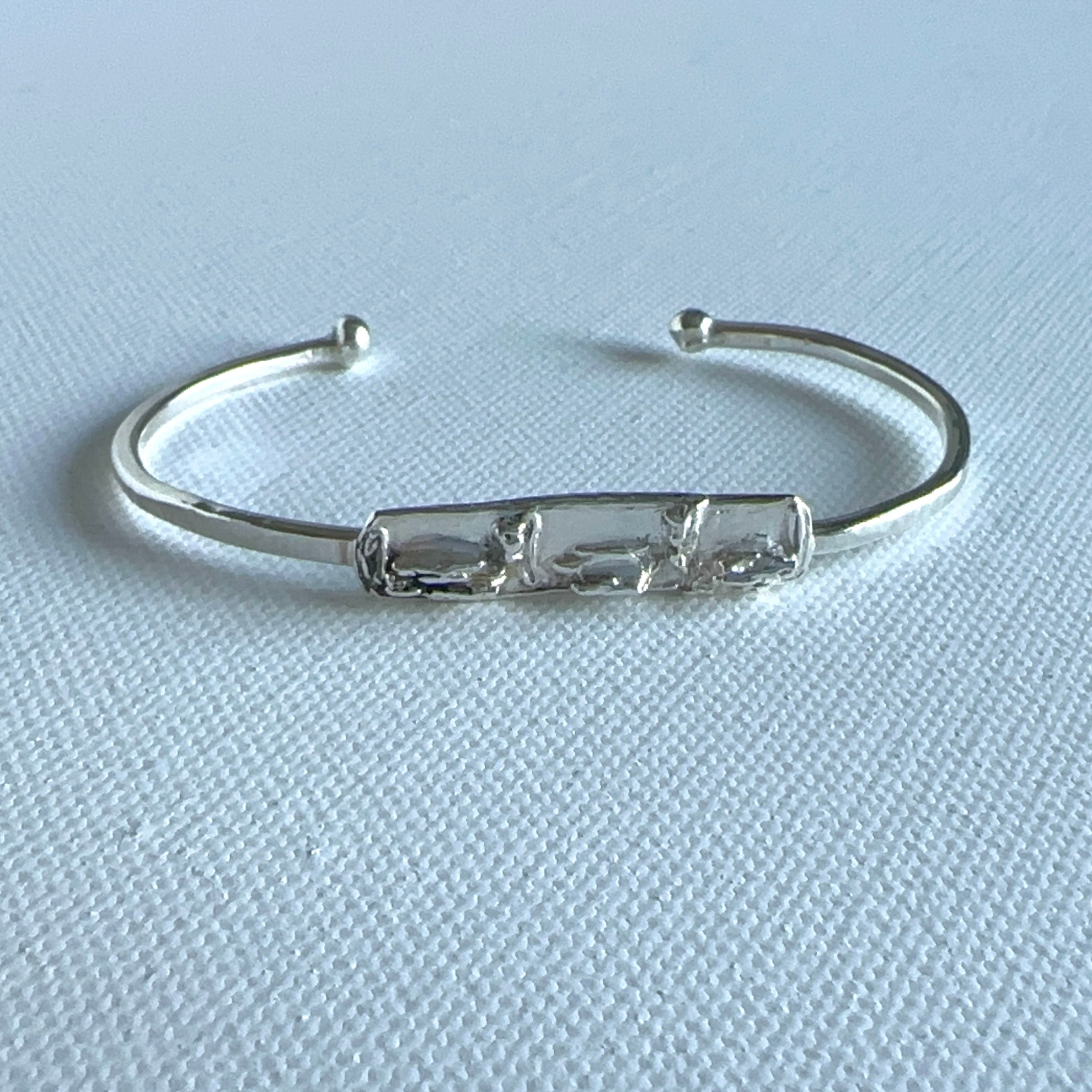 Sugarcane Sterling Silver Cuff Bangle Bracelet - Nickel-Free Hypoallergenic