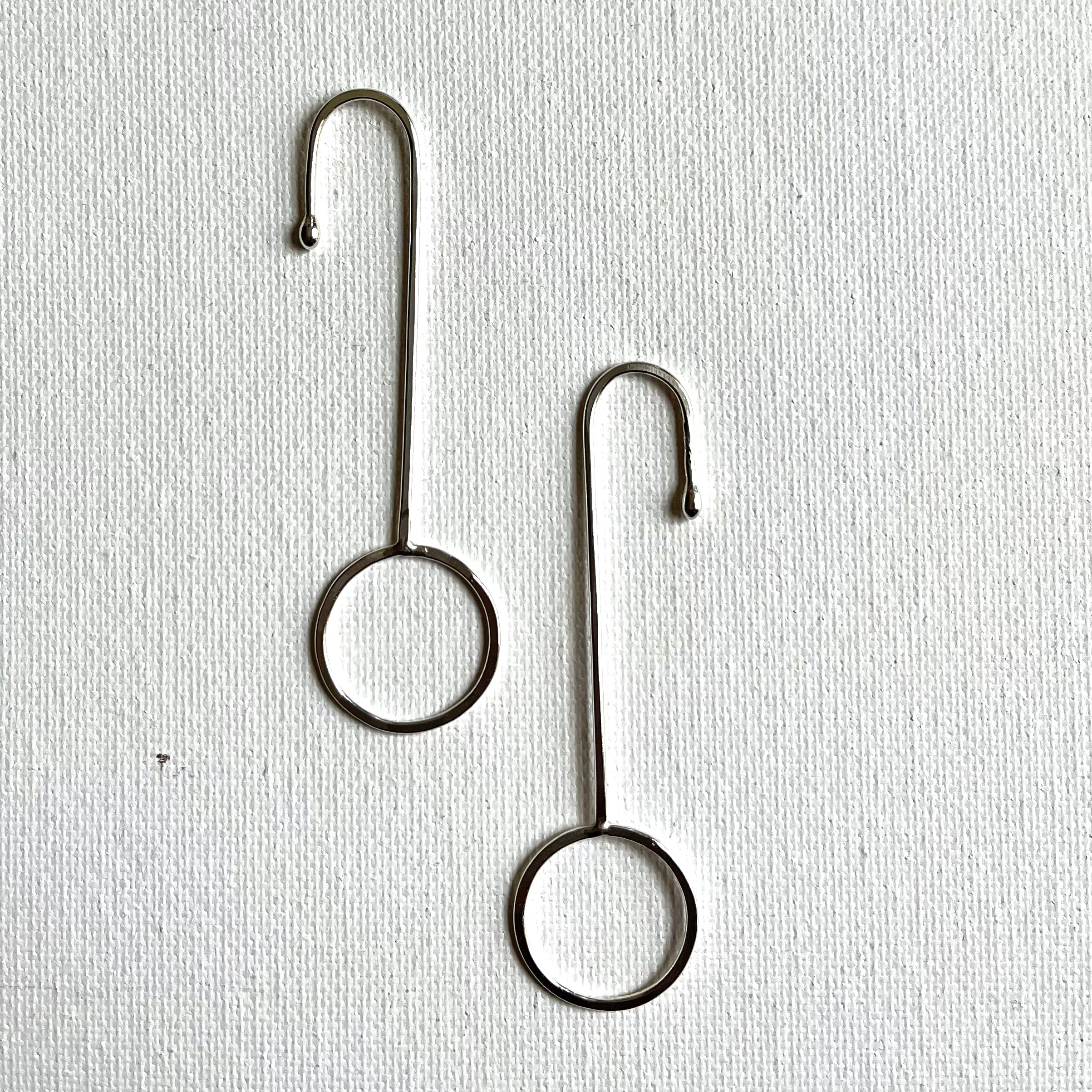 Unique Geometric Match Stick and Circle Argentium Silver Statement Earrings