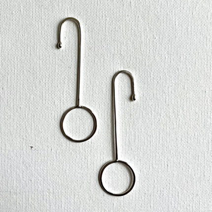 Unique Geometric Match Stick and Circle Argentium Silver Statement Earrings