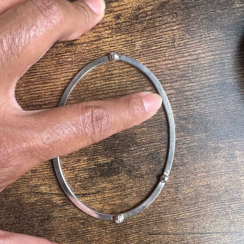 Oval Silver Statement Bangle with Pebble Studs  - SAMPLE SALE