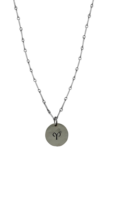 Aries Zodiac Argentium Silver Necklace Straight Bar and Link Chain | Nickel Free