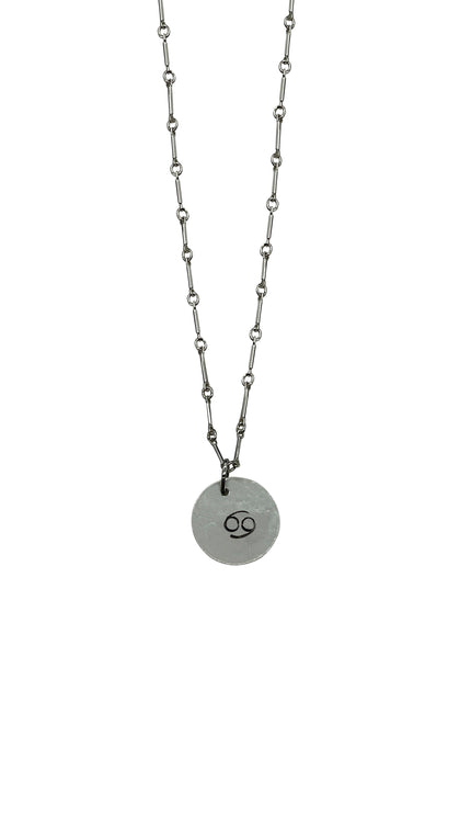 Cancer Zodiac Argentium Silver Necklace Straight Bar and Link Chain | Nickel Free