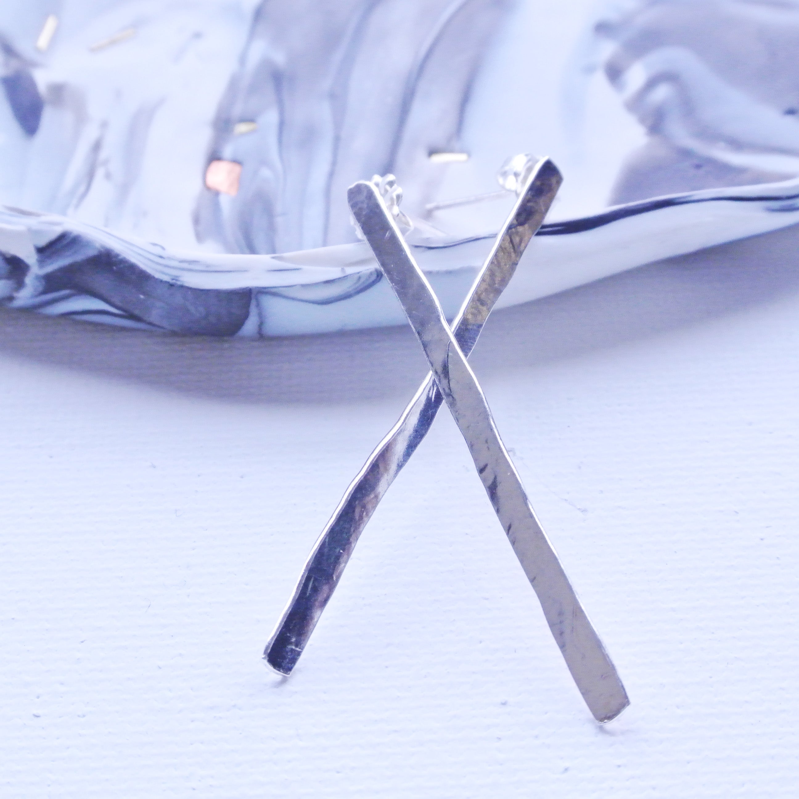 Erika - Match Stick Sterling Silver Dangle Stud Earrings