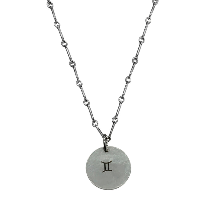 Gemini Zodiac Argentium Silver Necklace Straight Bar and Link Chain - Nickel Free