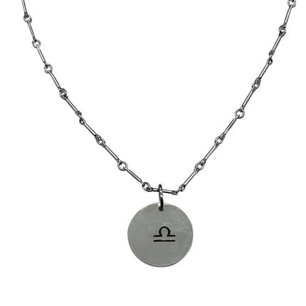 Libra Zodiac Argentium Silver Necklace Straight Bar and Link Chain | Nickel Free - The Pink Locket