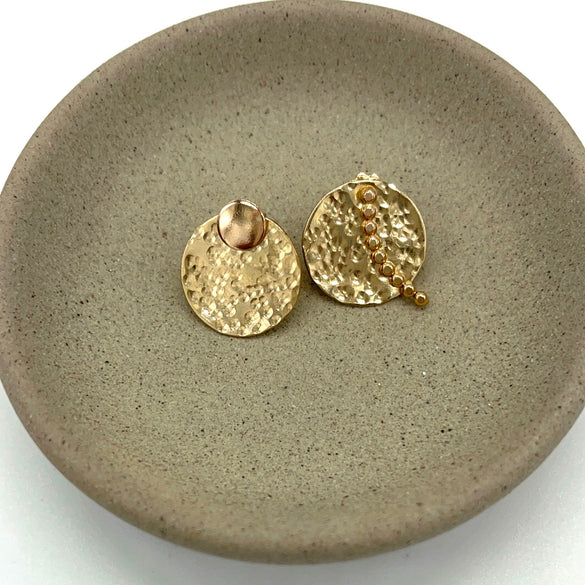 SAMPLE SALE Beaded 14kt Gold-Filled Bar Climber Stud Earring - Textured Disc - Ear Jacket - The Pink Locket