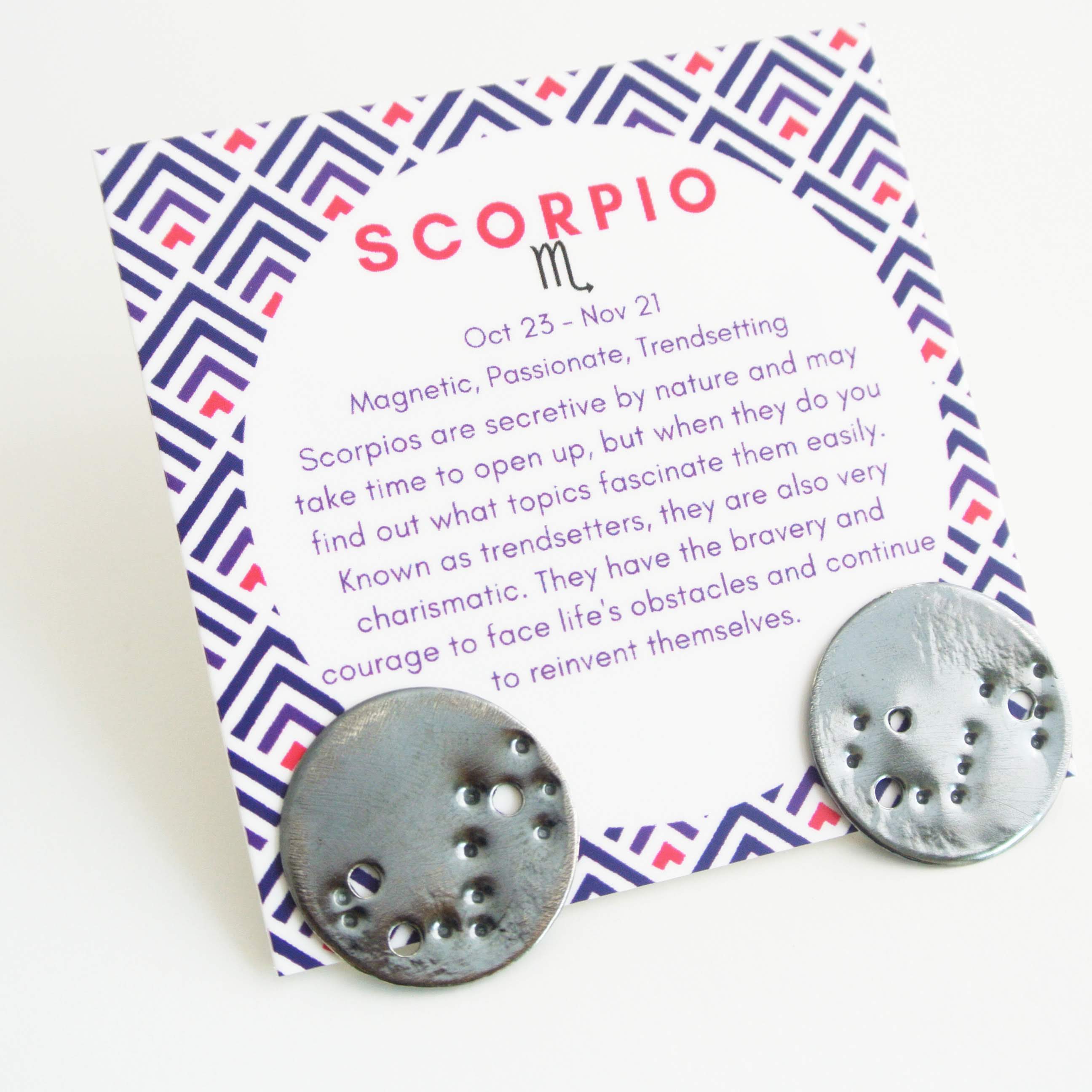 Scorpio Zodiac Constellation Sterling Silver Disc Earrings