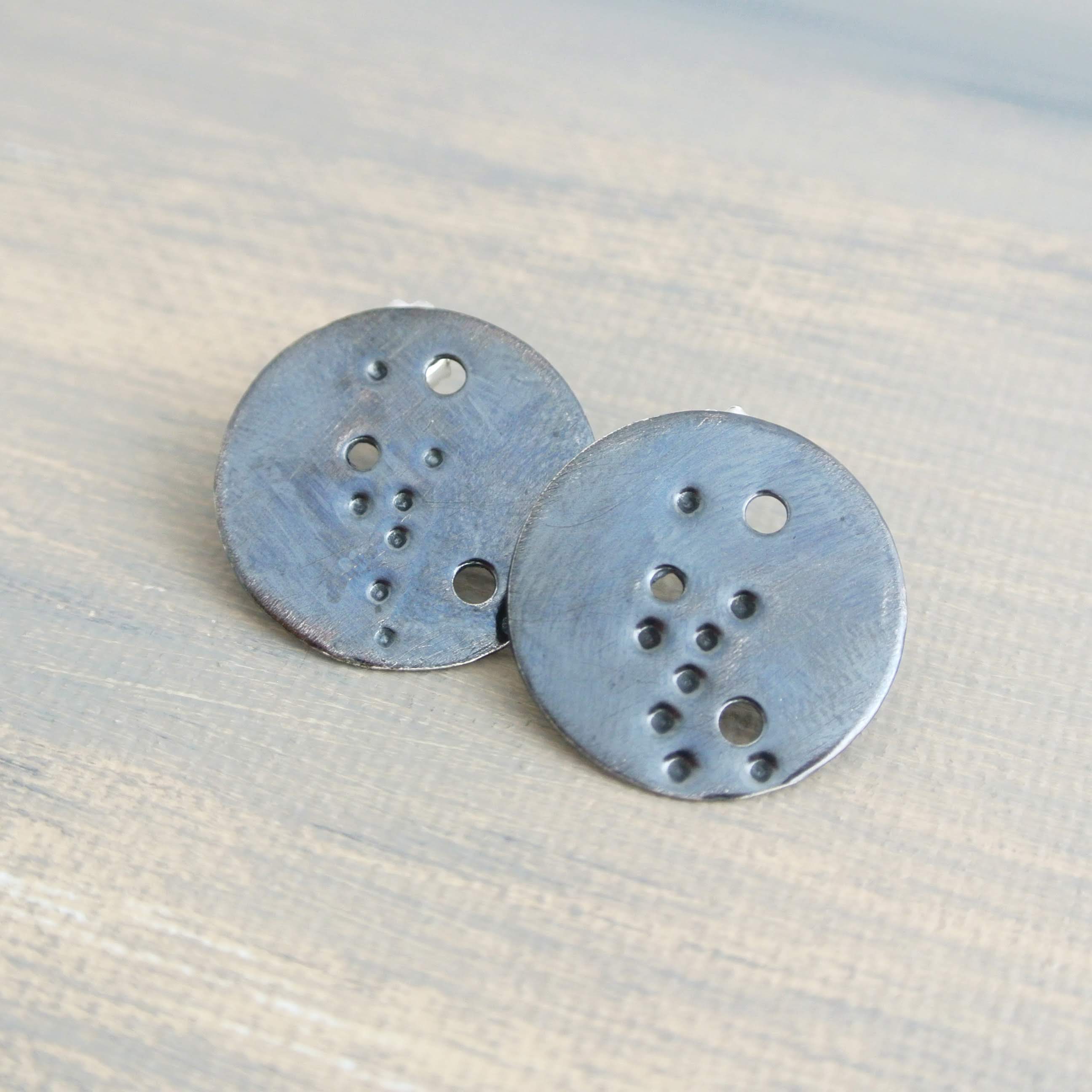 Taurus Zodiac Constellation Sterling Silver Disc Earrings