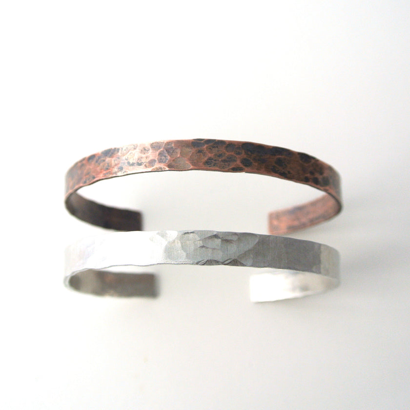 Downtown - Silver Hammered Cuff Bracelet for Men - The Pink Locket