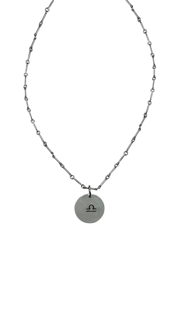 Libra Zodiac Argentium Silver Necklace Straight Bar and Link Chain | Nickel Free - The Pink Locket